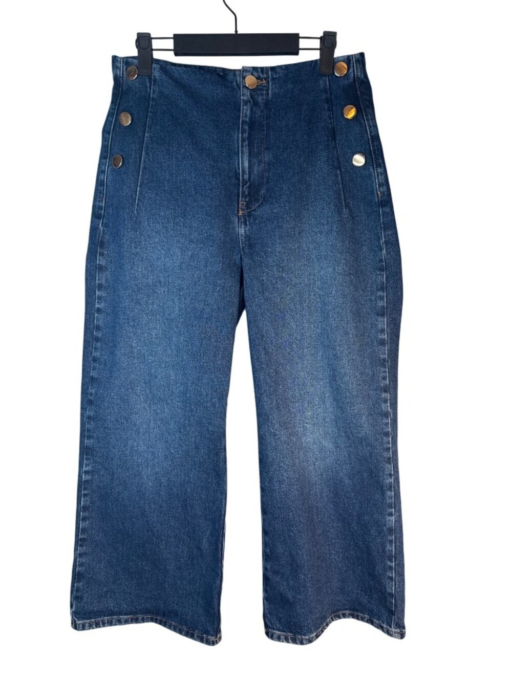 ZARA Wide Leg Button Size 6 Side Jeans Denim High Waist - Picture 2 of 12